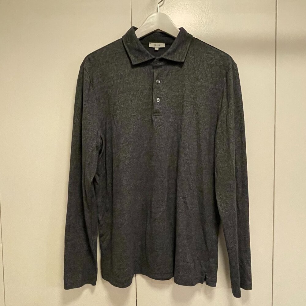 Reiss Long Sleeve Polo T-shirt - Black/Grey - Large